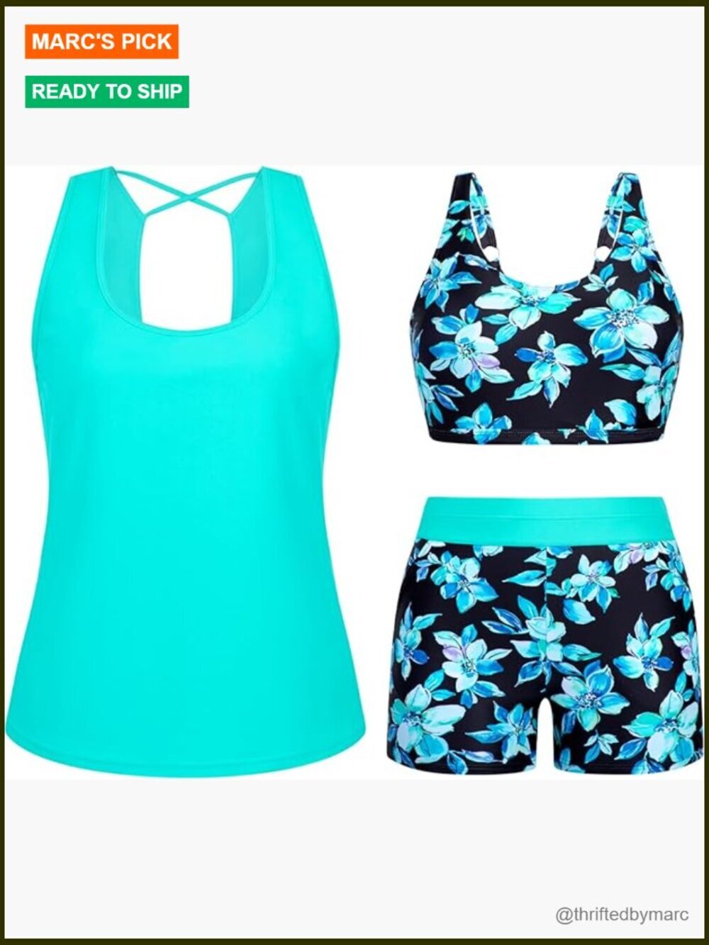 3 Piece Tankini Swim Set with Shorts Modest Plus Size Swimwear